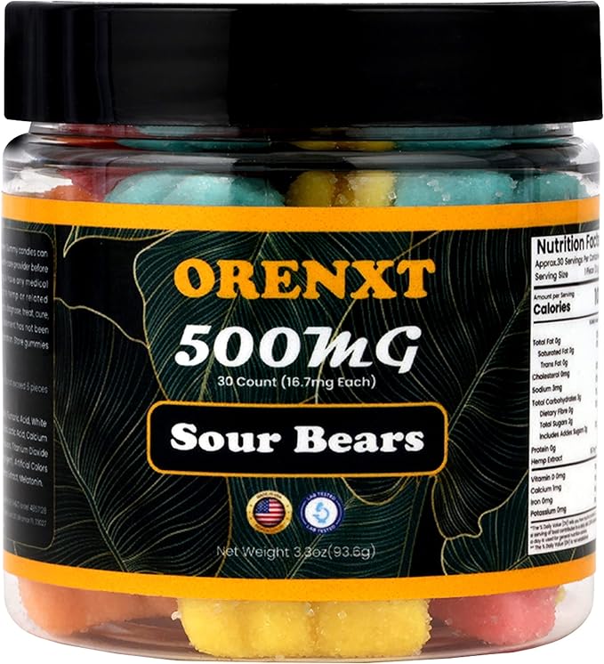 Organic Sour Bear  Gummies  | Made in USA | Omega 3 6 9 & Vitamin E Infused |  Gluten Free
