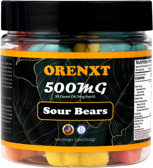 Organic Sour Bear  Gummies  | Made in USA | Omega 3 6 9 & Vitamin E Infused |  Gluten Free