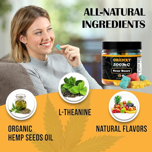 Organic Sour Bear  Gummies  | Made in USA | Omega 3 6 9 & Vitamin E Infused |  Gluten Free