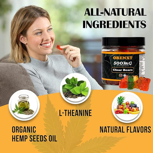 Organic Clear Bear  Gummies  | Made in USA | Omega 3 6 9 & Vitamin E Infused |  Gluten Free