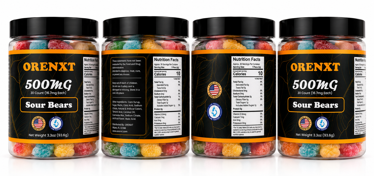 ORENXT Sour Bear Gummies - 4-Pack Bundle Save 30% Family Size
